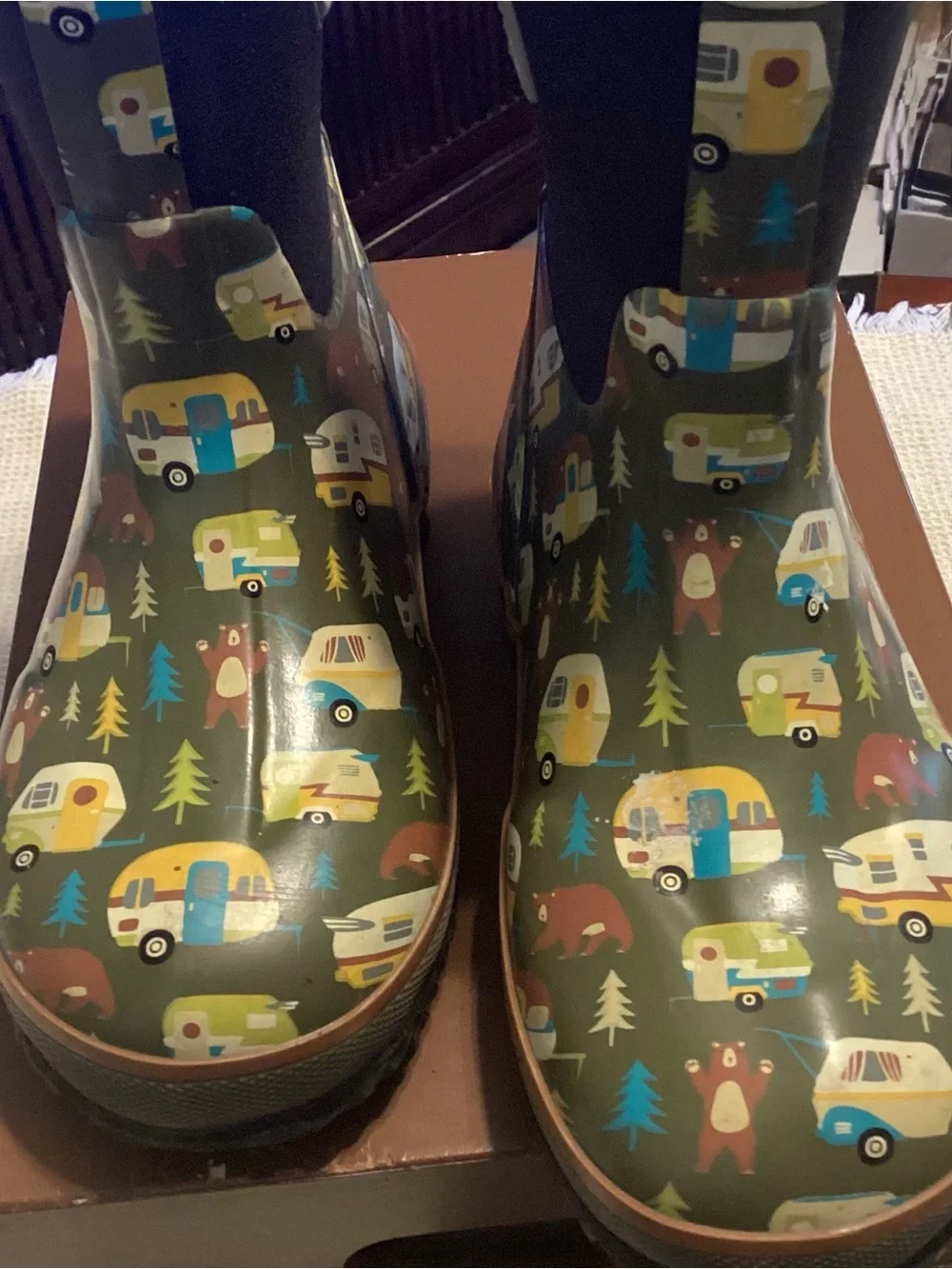 Kids Thick Rainy Boots Camper Print Splashy Outdoors weather Nature NO INSERTS